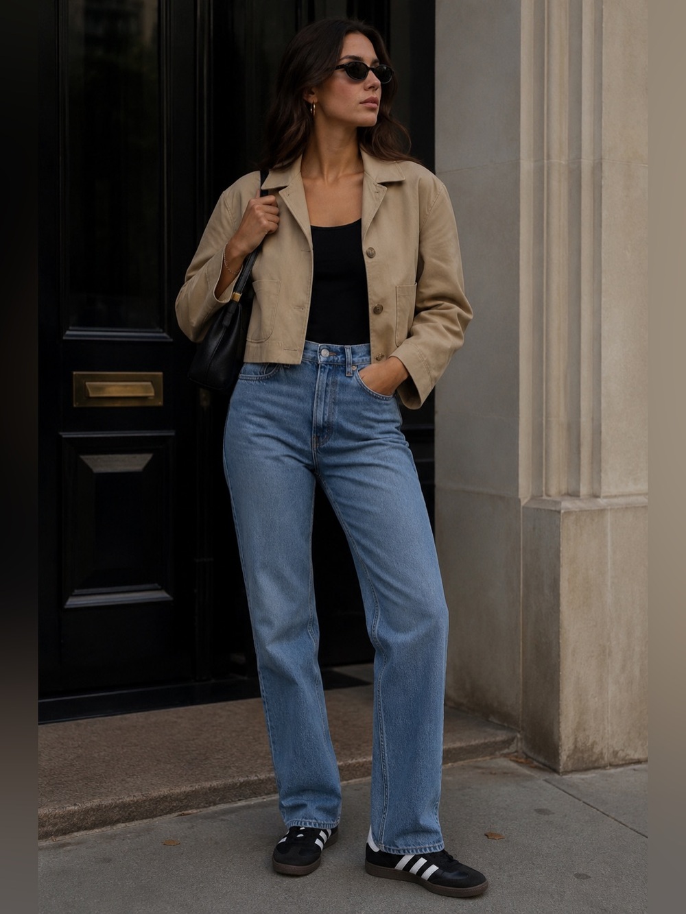 H&M Beige Cropped Button Jacket